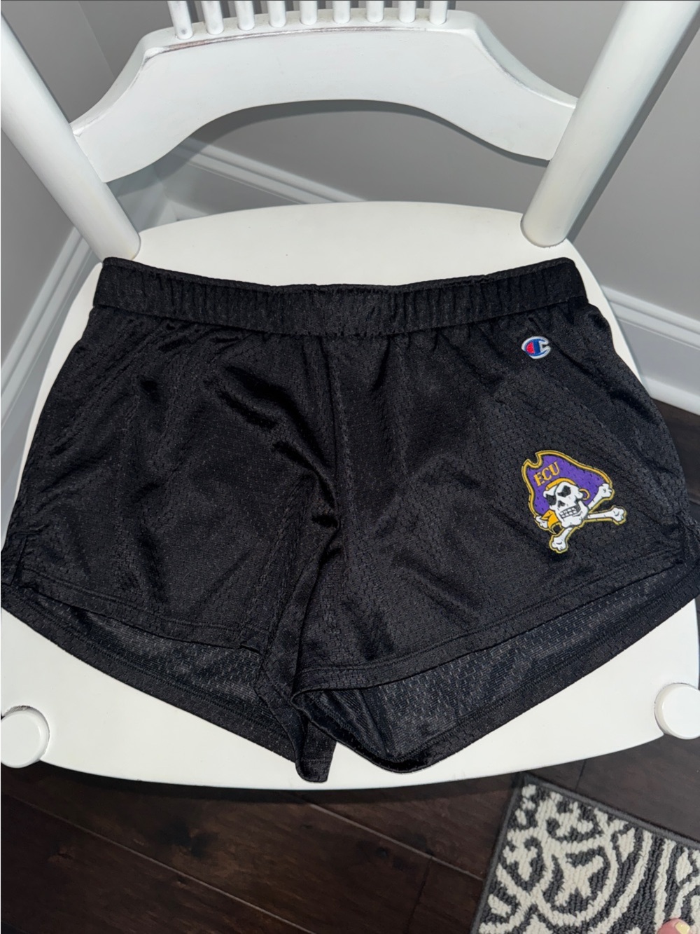❤️ ECU Champion Black Athletic Shorts with Purple & Gold Pirate Patch